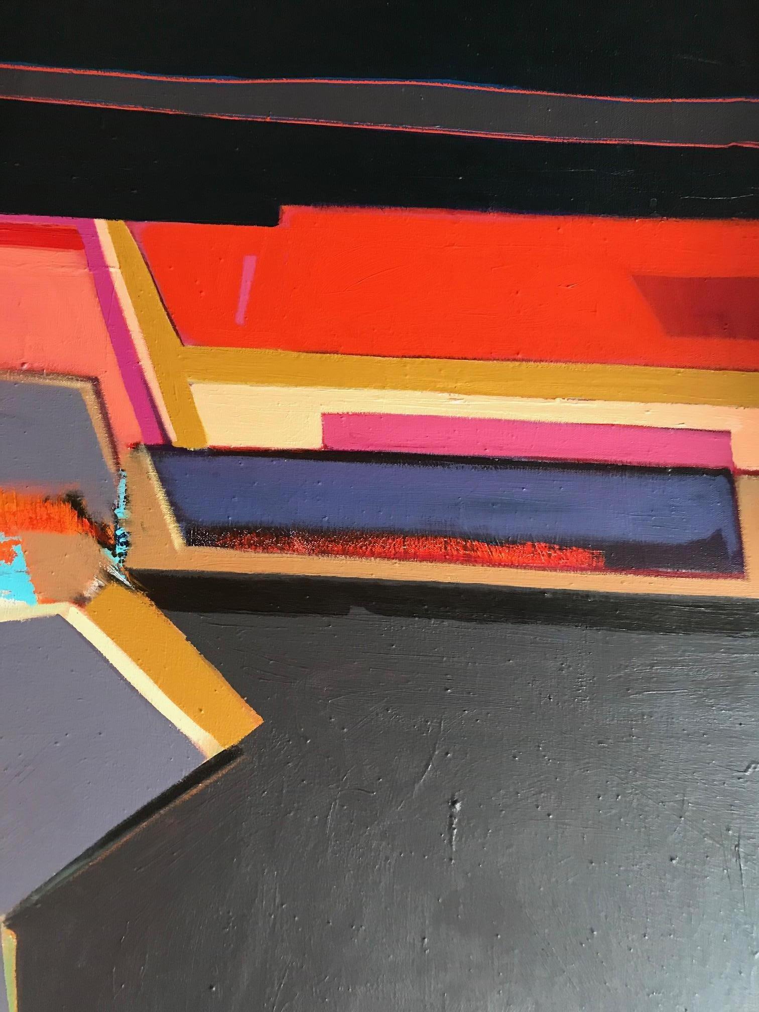 Reservation Dusk, di Dan Namingha Hopi, pittura acrilica astratta di paesaggio 1