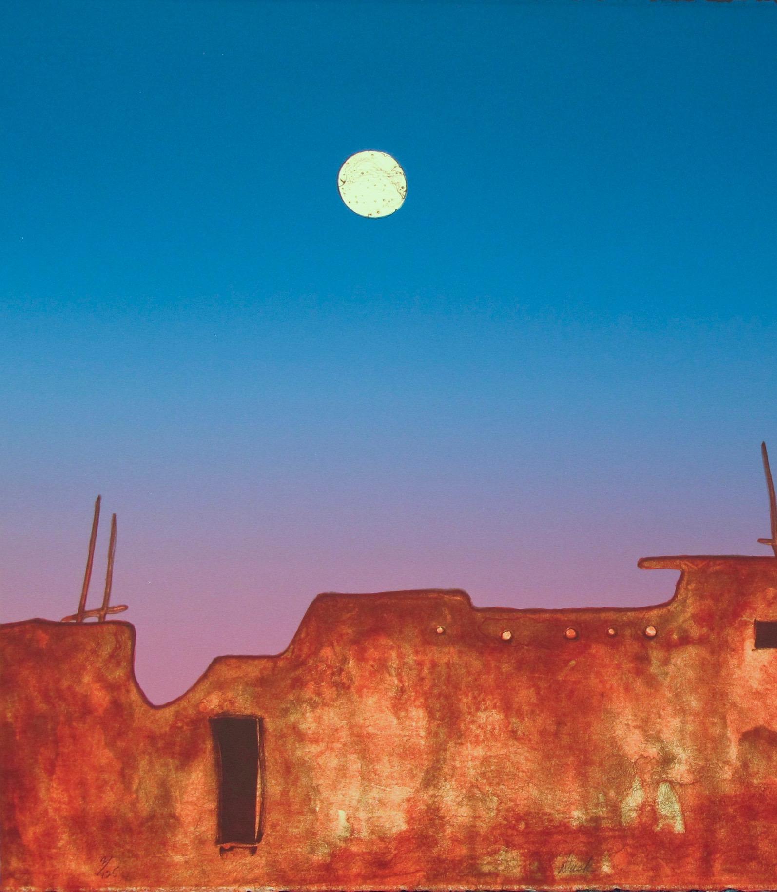 Crépuscule, paysage Hopi Arizona lithographie contemporaine de Dan Namingha violet rose en vente 2