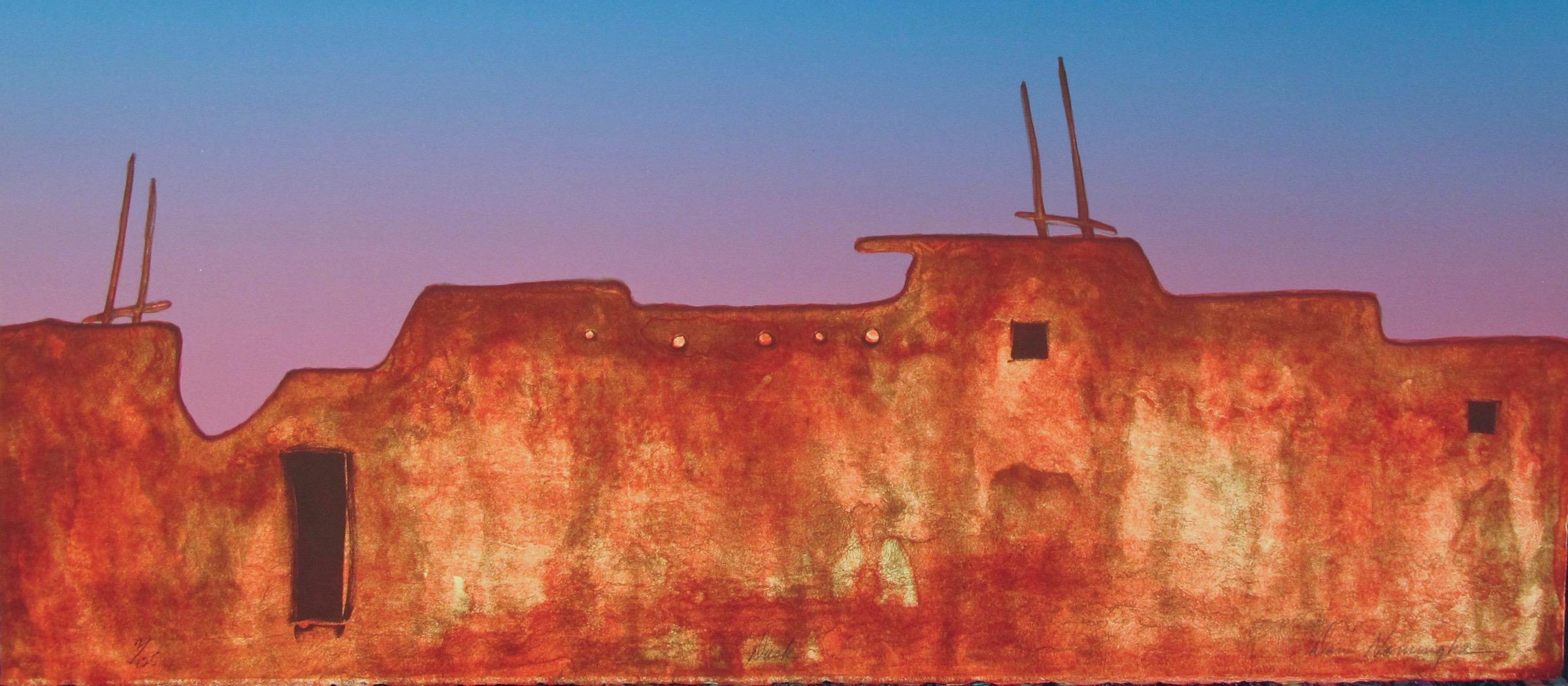 Crépuscule, paysage Hopi Arizona lithographie contemporaine de Dan Namingha violet rose en vente 3