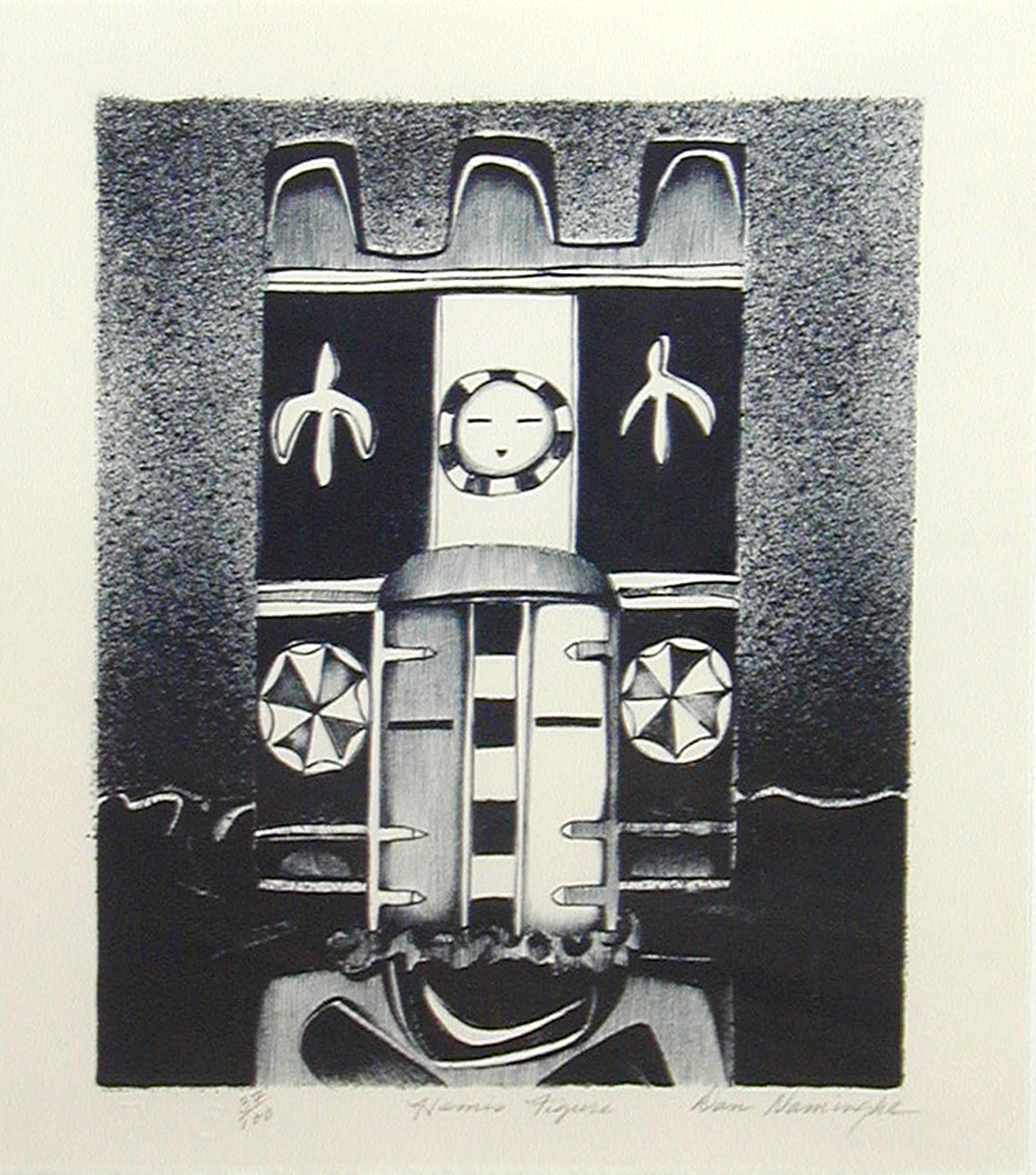 Hemis Figure by Dan Namingha Hopi kachina katsina black and white lithograph ed