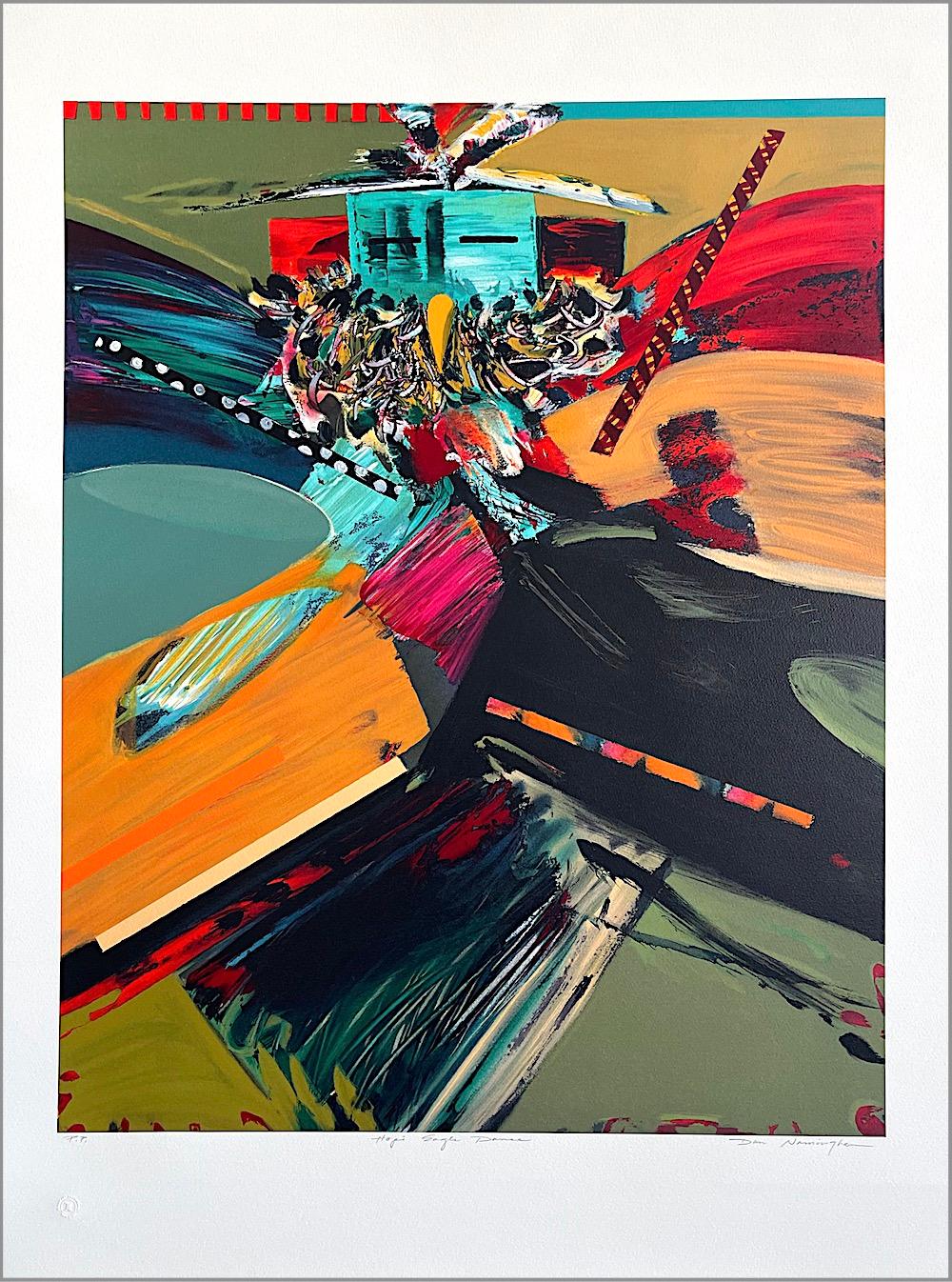 Abstract Print de Dan Namingha - DANZA DEL ÁGUILA HOPI Litografía firmada, Retrato abstracto de danza, Nativo Americano