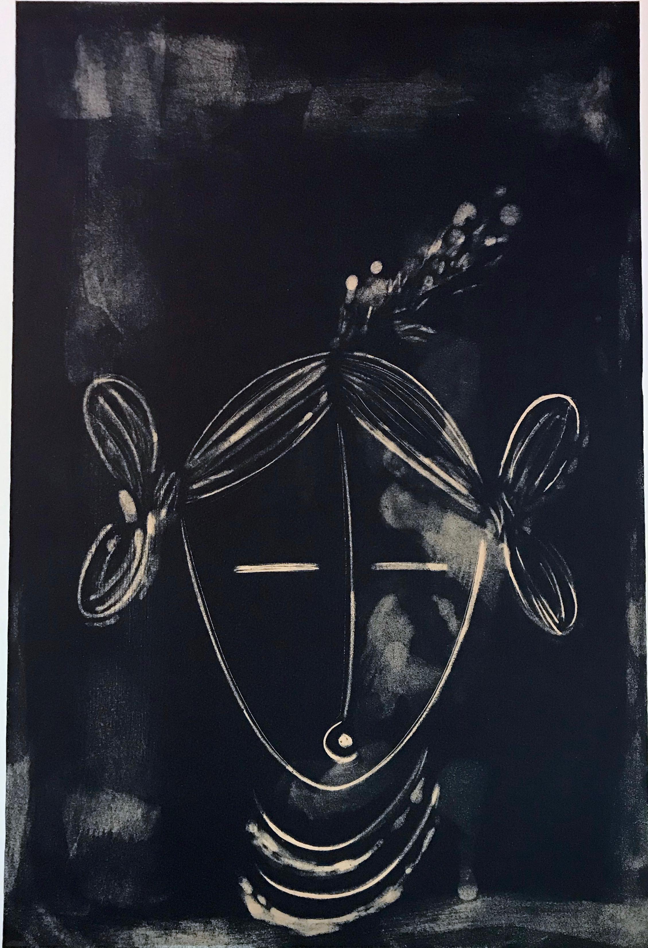 Mana (Fille), lithographie Hopi Kachina de Dan Namingha en noir et blanc en vente 1