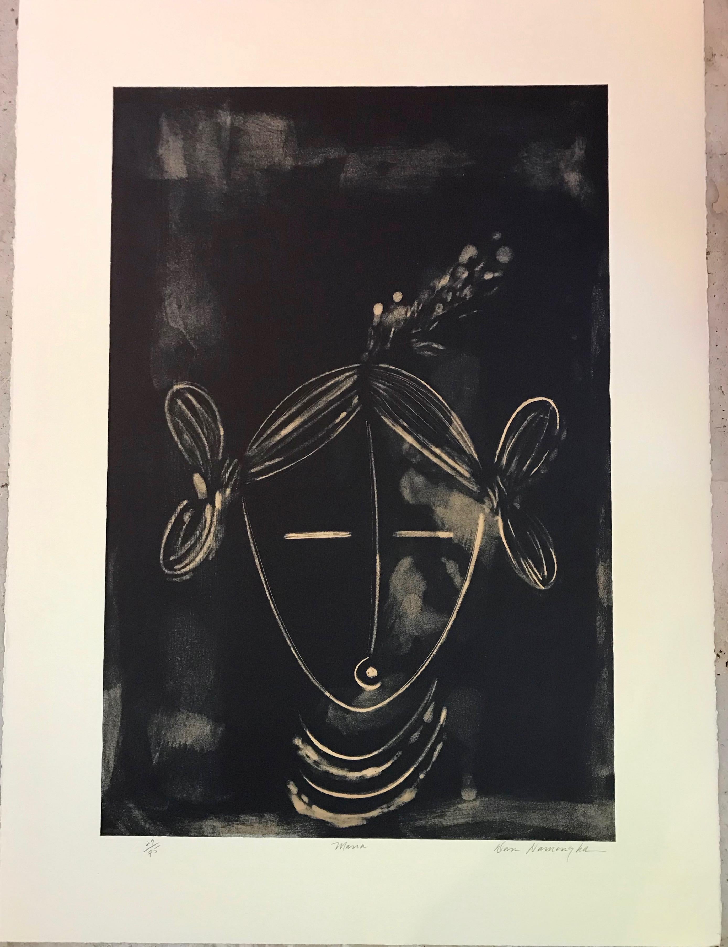 Mana (Girl), Hopi Kachina lithograph by Dan Namingha black and white
