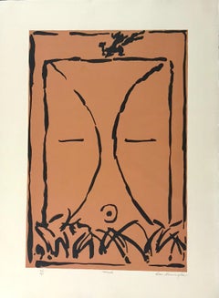 Mask, limited edition lithograph, Hopi, kachina, color, tan, peach, unframed