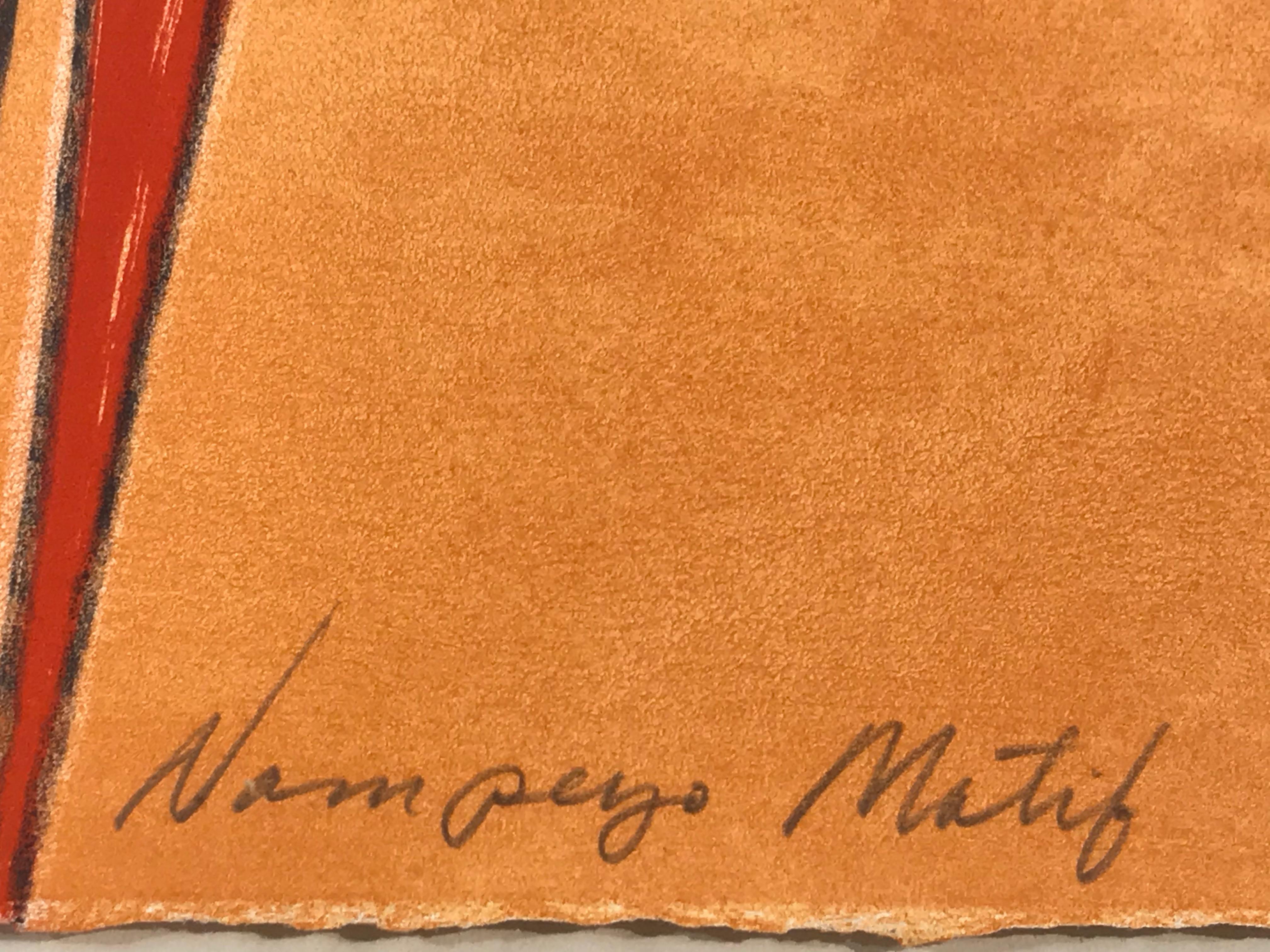Motif Nampeyo, lithographie en édition limitée, Hopi, Tewa, motif en poterie, brun clair, rouge - Print de Dan Namingha