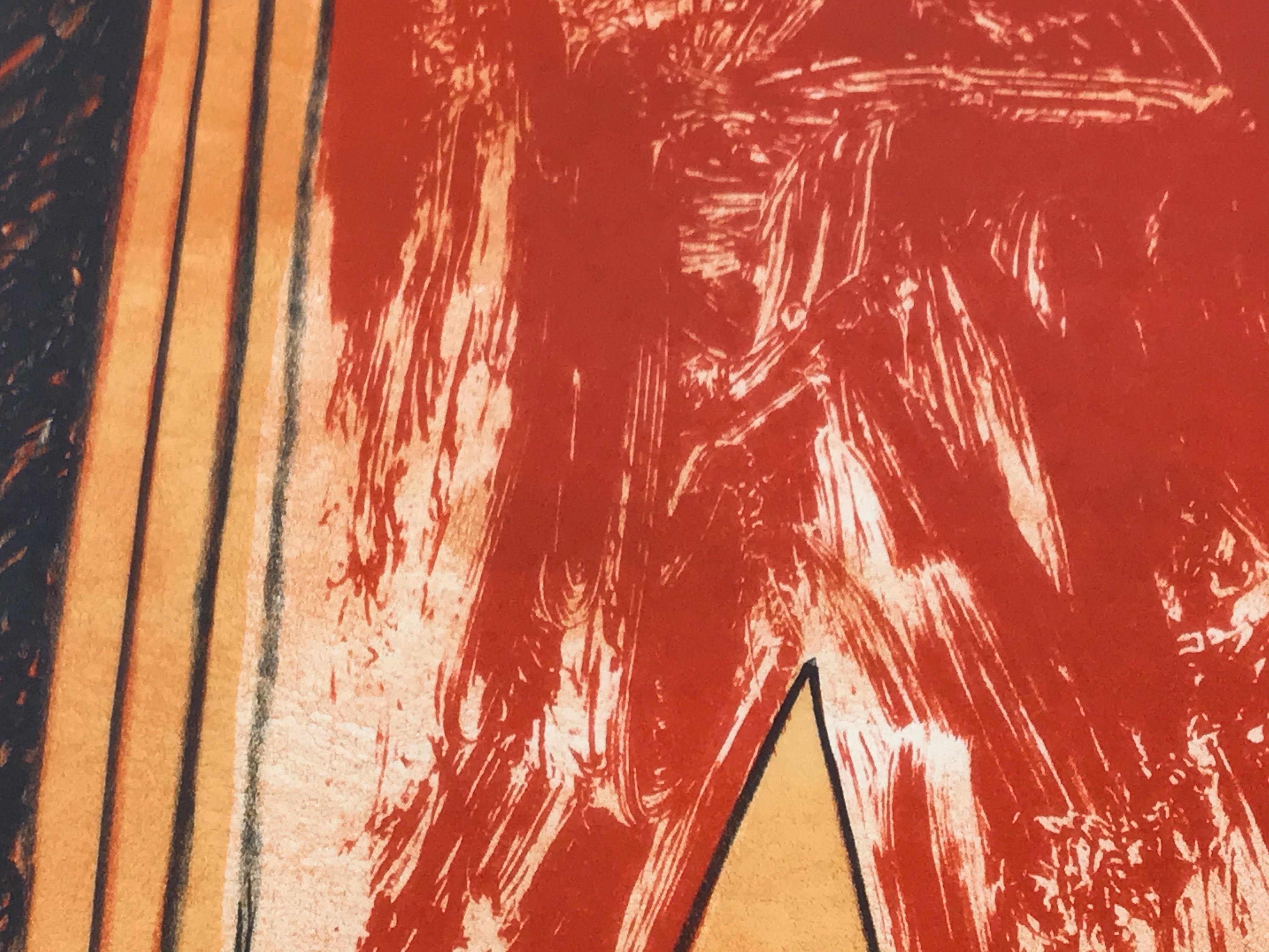 Motif Nampeyo, lithographie en édition limitée, Hopi, Tewa, motif en poterie, brun clair, rouge - Marron Abstract Print par Dan Namingha