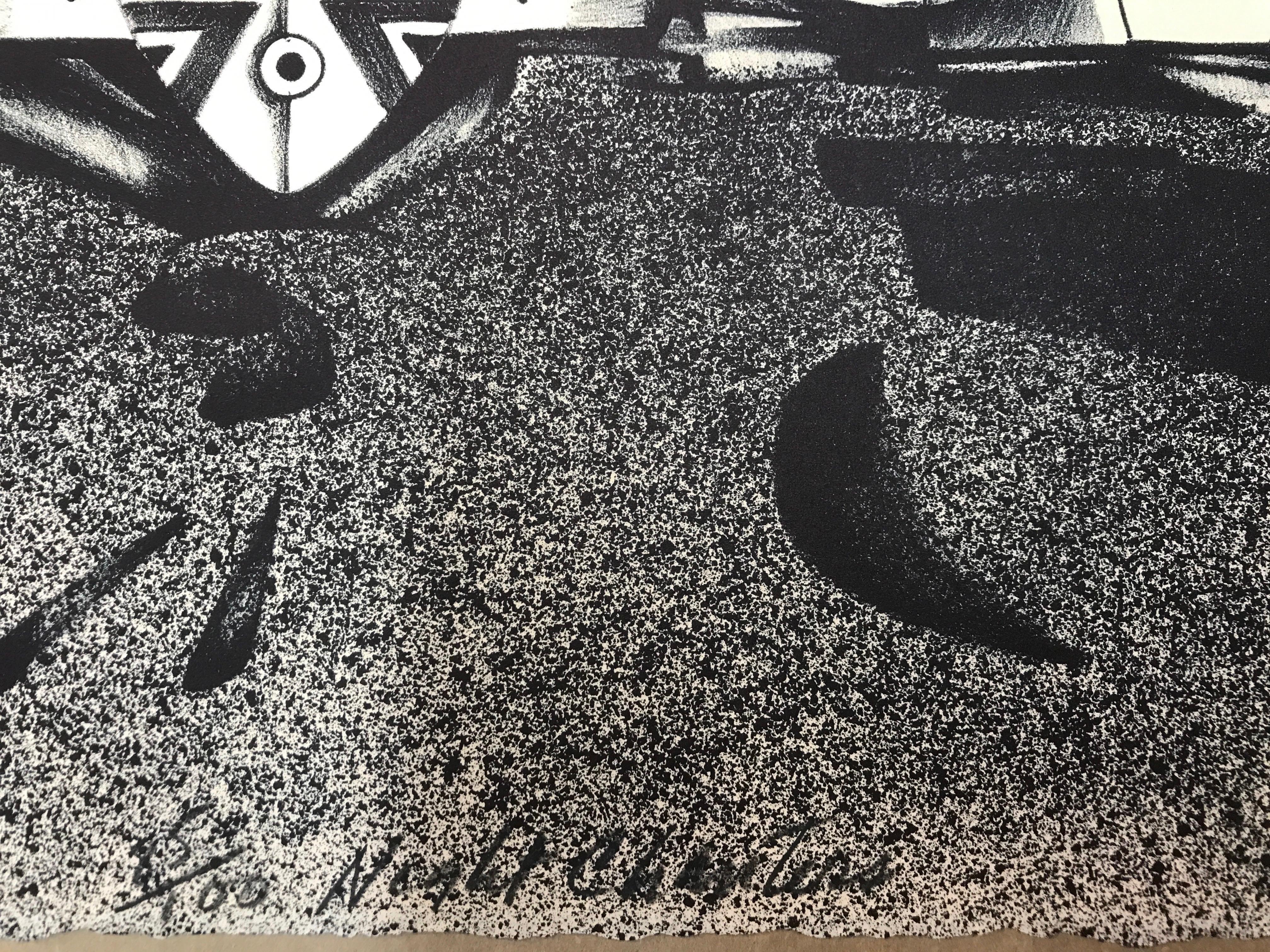 Night Chanters, lithographie encadrée en noir et blanc, kachina, édition limitée - Contemporain Print par Dan Namingha