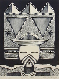 Dan Namingha Hopi Kachina katsina (Schmetterlingsjungfrau) Schwarz und Weiß