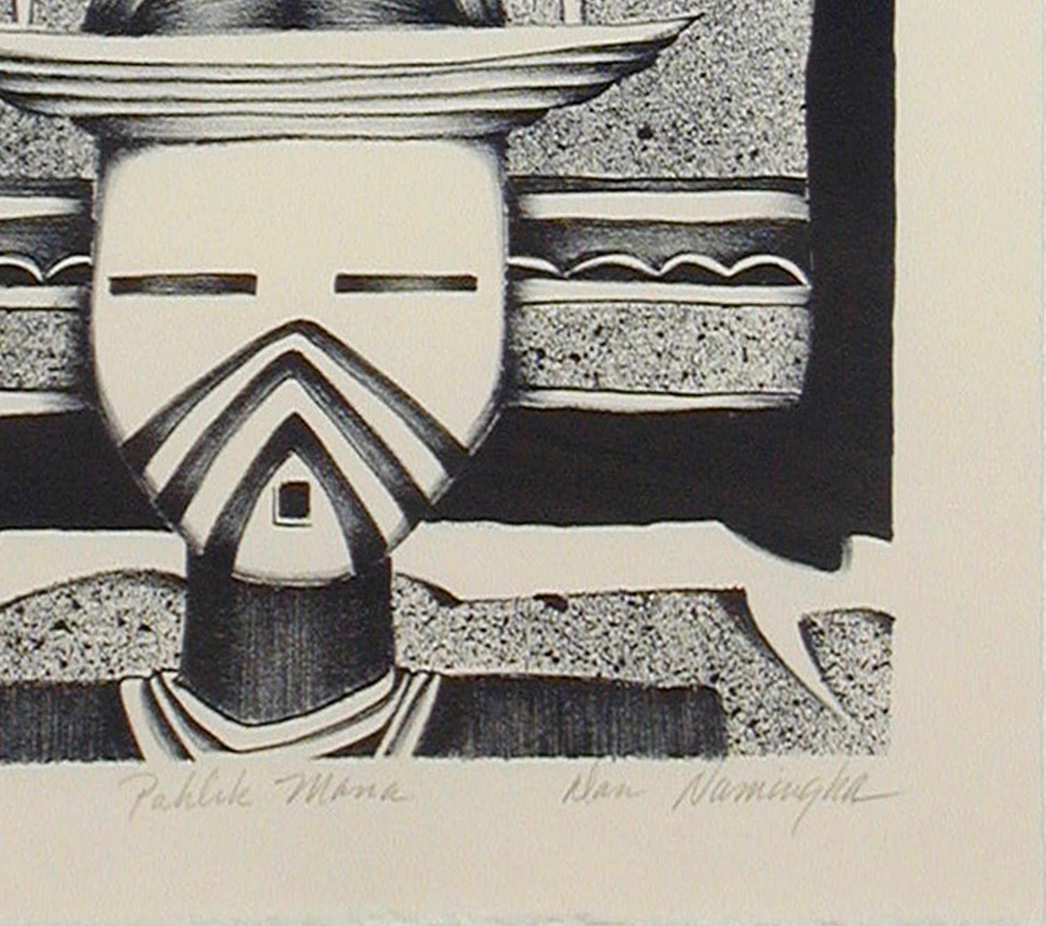 Pahlik Mana (Butterfly Maiden) Dan Namingha Hopi kachina katsina black and white

unframed limited edition hand pulled lithograph at Tamarind Institue

Glenn Green Galleries also presents paintings, prints and sculpture by Southwestern luminary, DAN