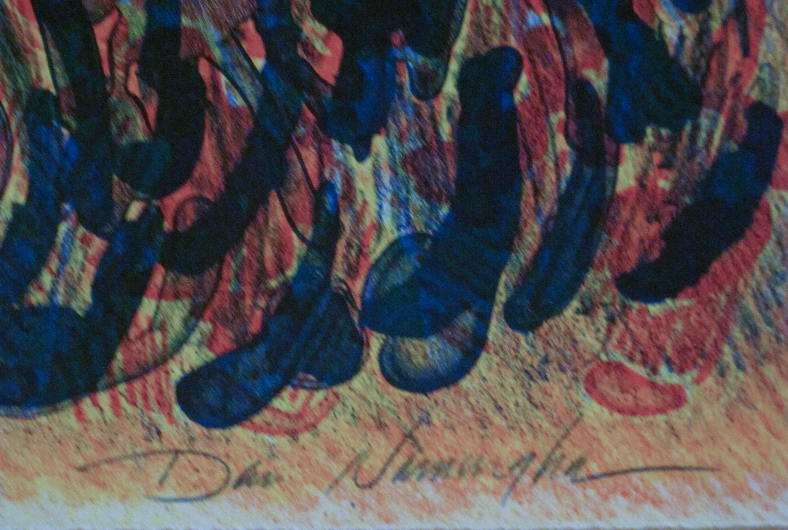 Kachina en corne mouchetée, Dan Namingha, lithographie, Hopi, kachina, bleu, orange  en vente 3