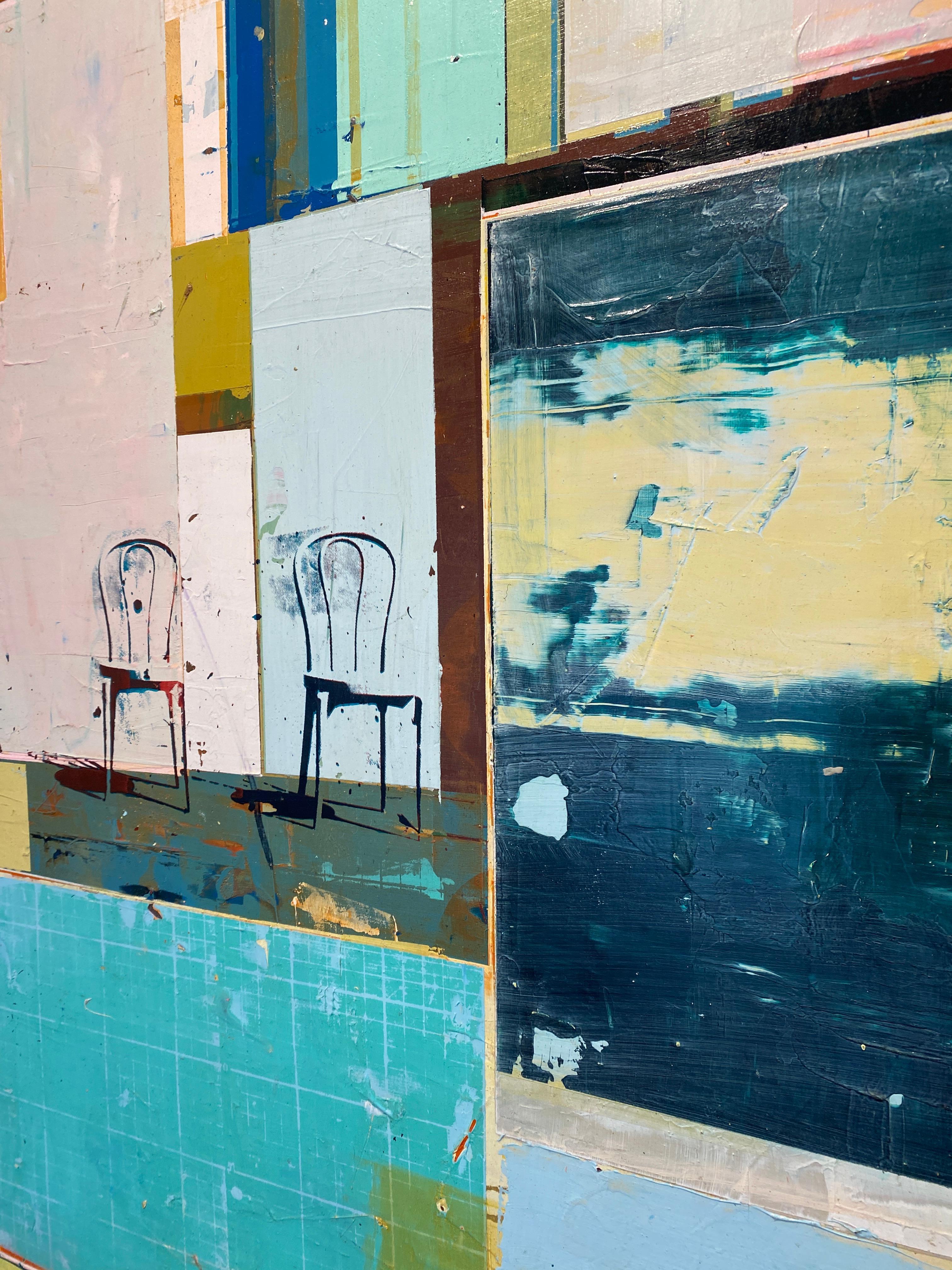 Dan Jones - Un tempo e un luogo
Tecnica mista su pannello  39.4 x 31.5 in (100 x 80 cm)
Telaio Whiting incluso

A Time and a Place dell'artista contemporaneo britannico Dan Parry-Jones è un'avvincente composizione a tecnica mista che fonde
