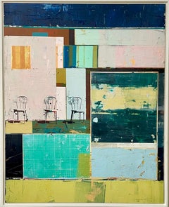 A Time and a Place - Pittura a tecnica mista con geometria, texture e sedie
