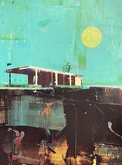 Cabine con cielo turchese - Quadro strutturato di una casa in stile Frank Lloyd Wright