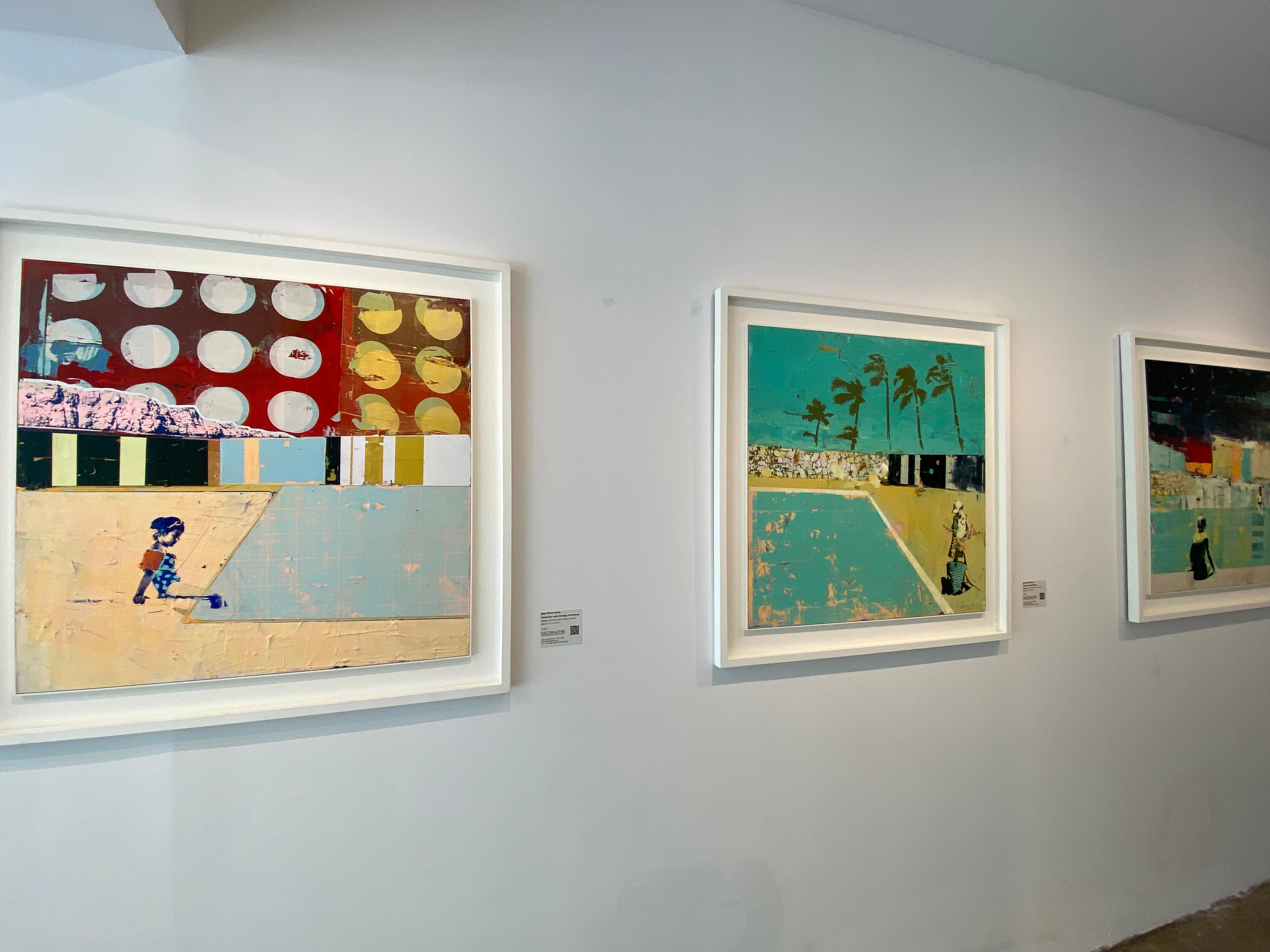 Dan Parry-Jones – Girls, Pool and Palms
Mixed Media on Panel  38.5 x 38.5 in (98 x 98 cm)
White custom frame included

In “Girls, Pool and Palms,” British artist Dan Parry-Jones captures a sun-drenched moment suspended between nostalgia and