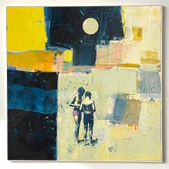 Inspecting Fishing Lines - Textured modern style painting with two young boys