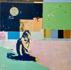 Night Swimmer with Goggles - Bright, textured painting with boy swimmer
