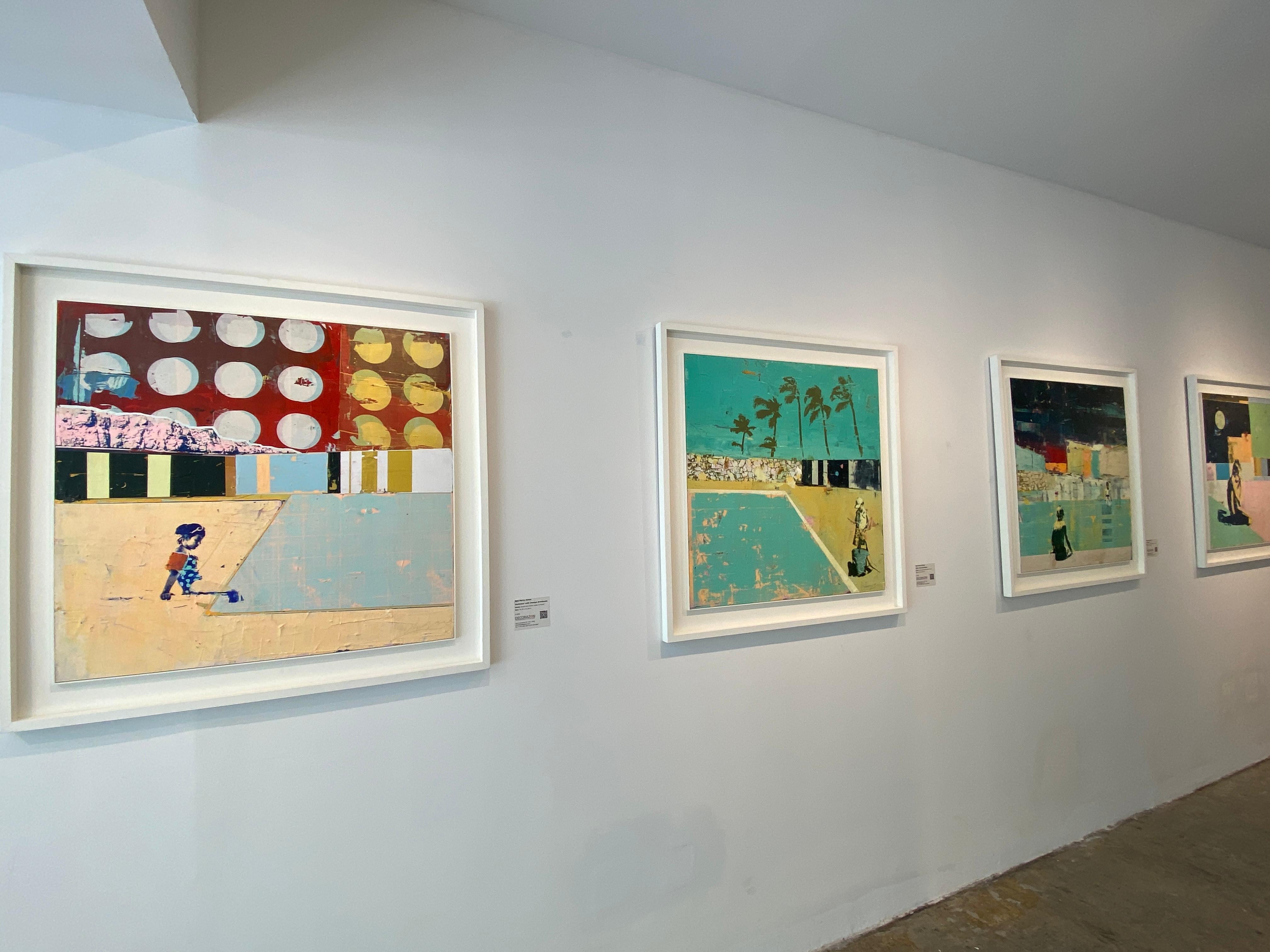 Dan Parry-Jones – Swimmer with Orange Armbands
Mixed Media on Panel  38.5 x 38.5 in (80 x 80 cm)
White custom frame included

