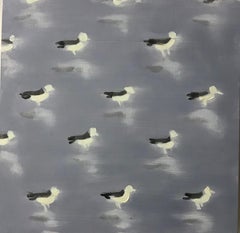 Seagulls on Grey (bird patterns square oil painting beach sea bird pop animal)