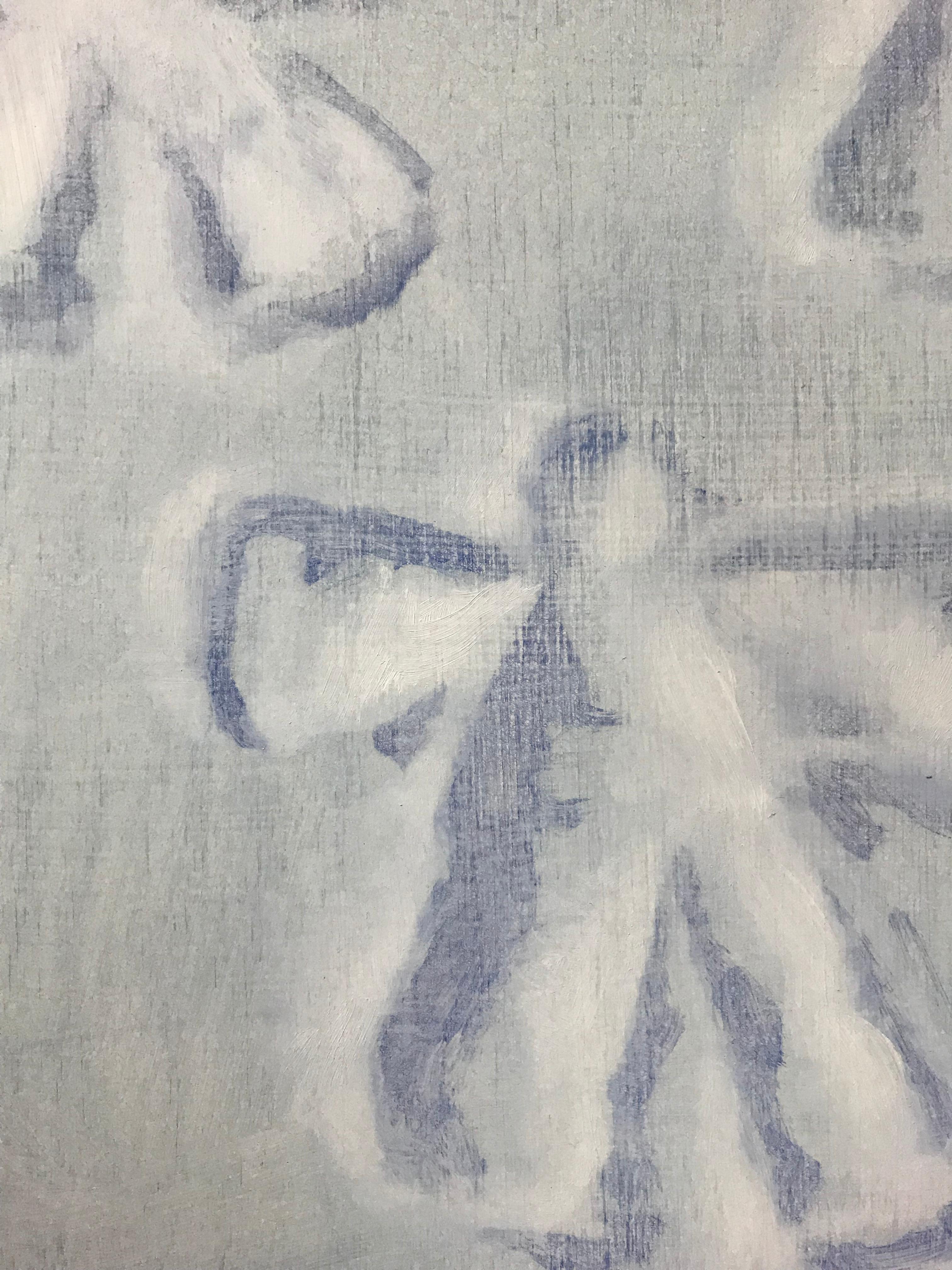 Les Anges des neiges (motifs - peinture à l'huile carrée de neige blanche - pop art d'enfance d'hiver) - Painting de Dan Pelonis