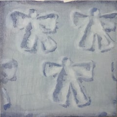 Schnee Engel (Muster weißer Schnee Quadratisches Ölgemälde Winter Kindheit Pop Art)