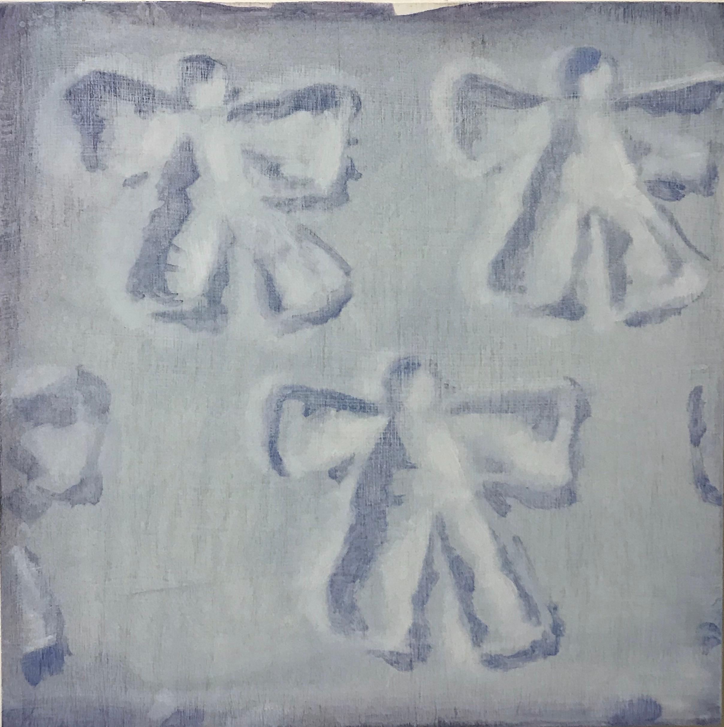 Dan Pelonis Figurative Painting - Snow Angels (patterns white snow square oil painting winter childhood pop art)