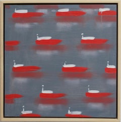 Motoscafi in rosa (vela verde acqua arte mare motivi quadrati pittura ad olio)