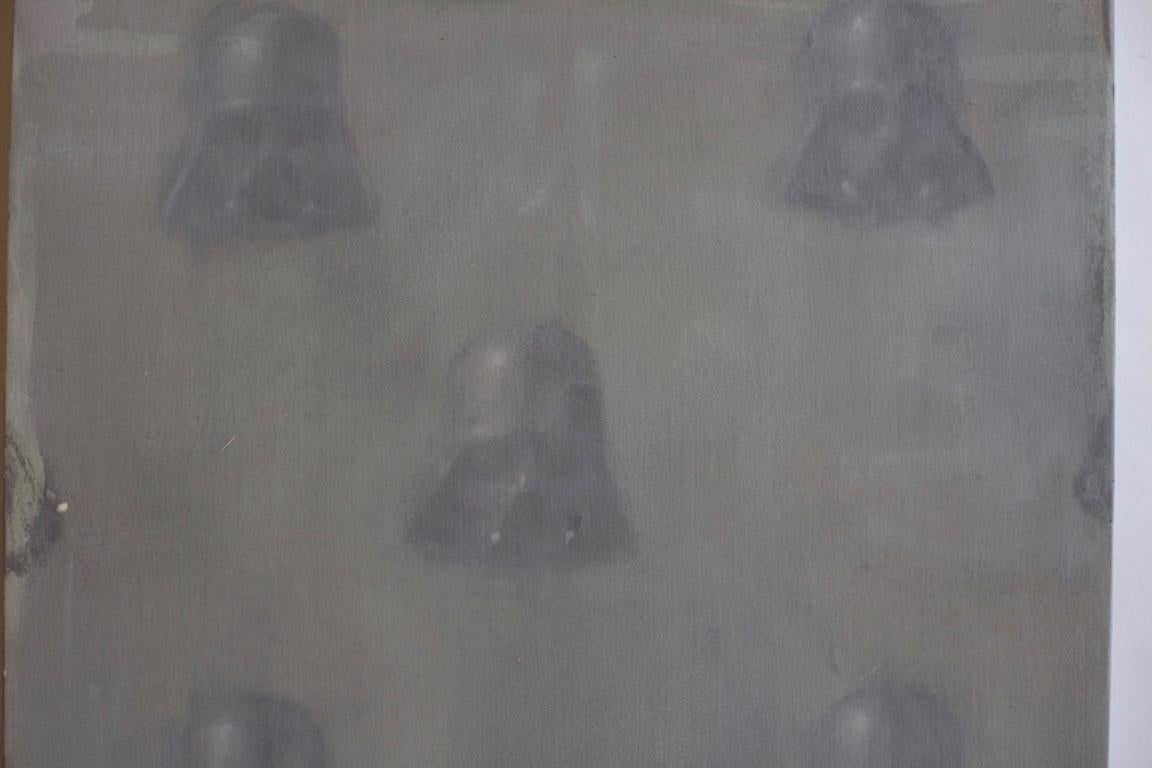 Vaders in Nebel  (Muster, kleines quadratisches Ölgemälde, figuratives abstraktes StarWars) (Pop-Art), Painting, von Dan Pelonis