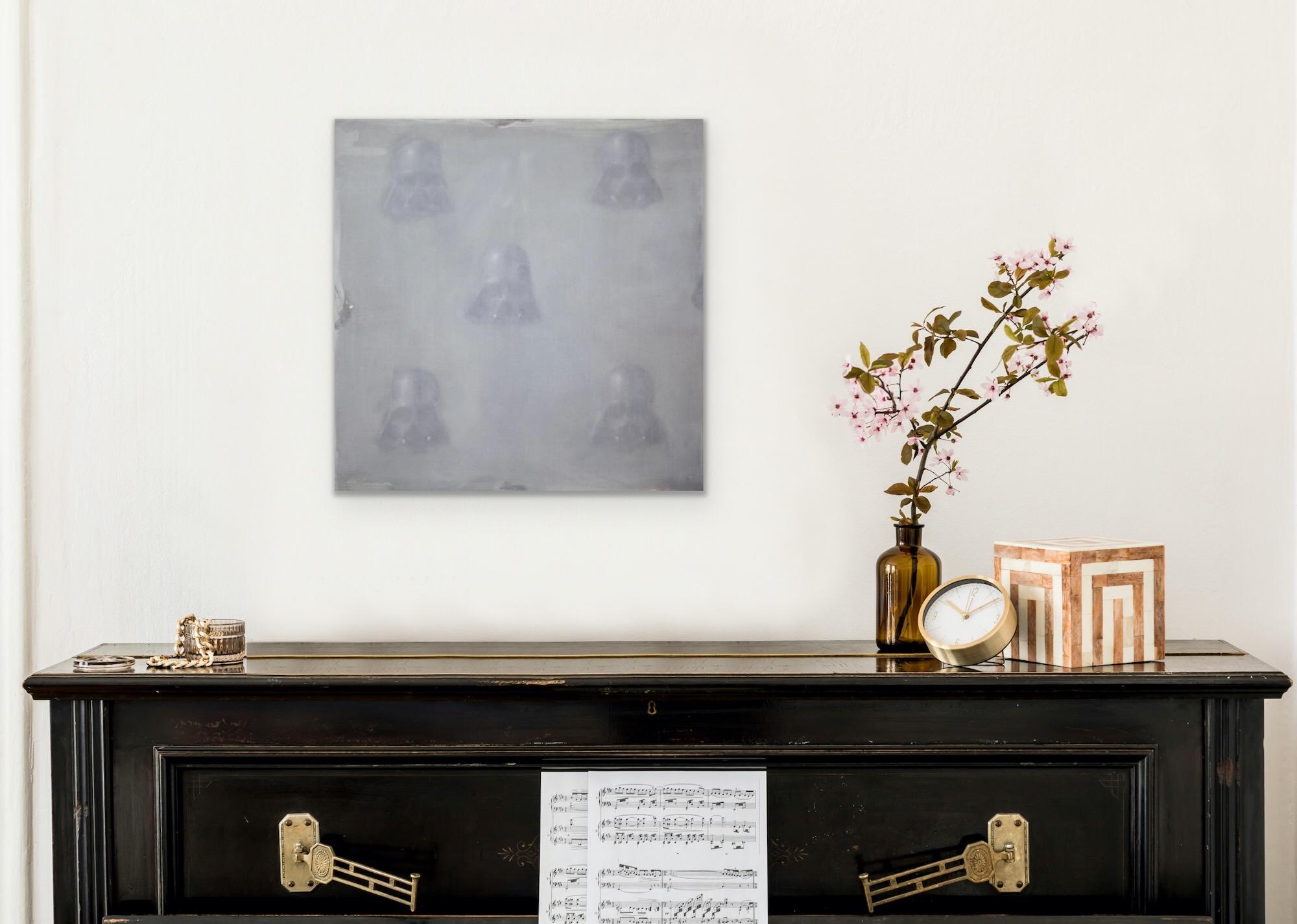 Vaders en la niebla  (StarWars patrones pequeño cuadrado pintura al óleo figurativa abstracta) en venta 3