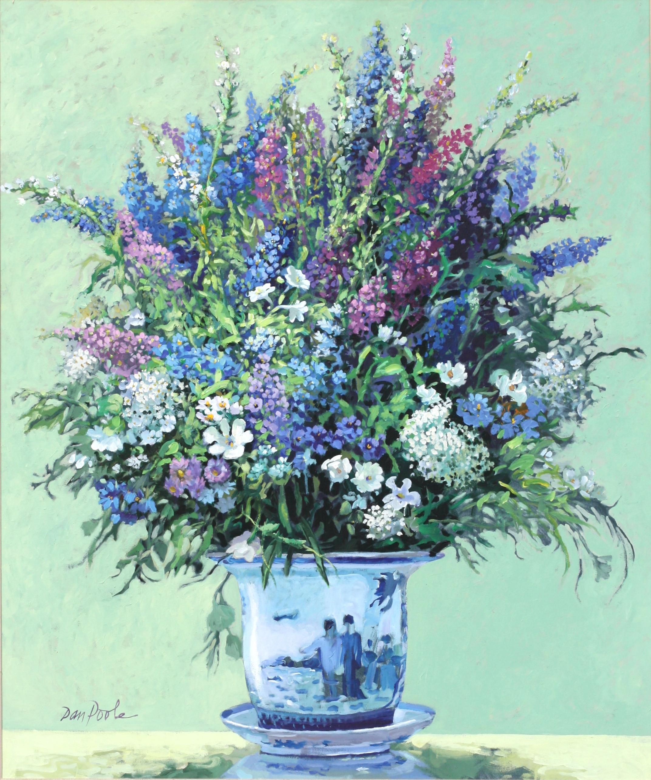 
Dan Poole, (American, b. 1941)
Flowers in a Chinese Bowl, 1988
oil/canvas, signed, lower left, verso, signed, titled, dated
48 by 40 in., overall, 56 by 48 in.
Condition Report
Good conditiontion