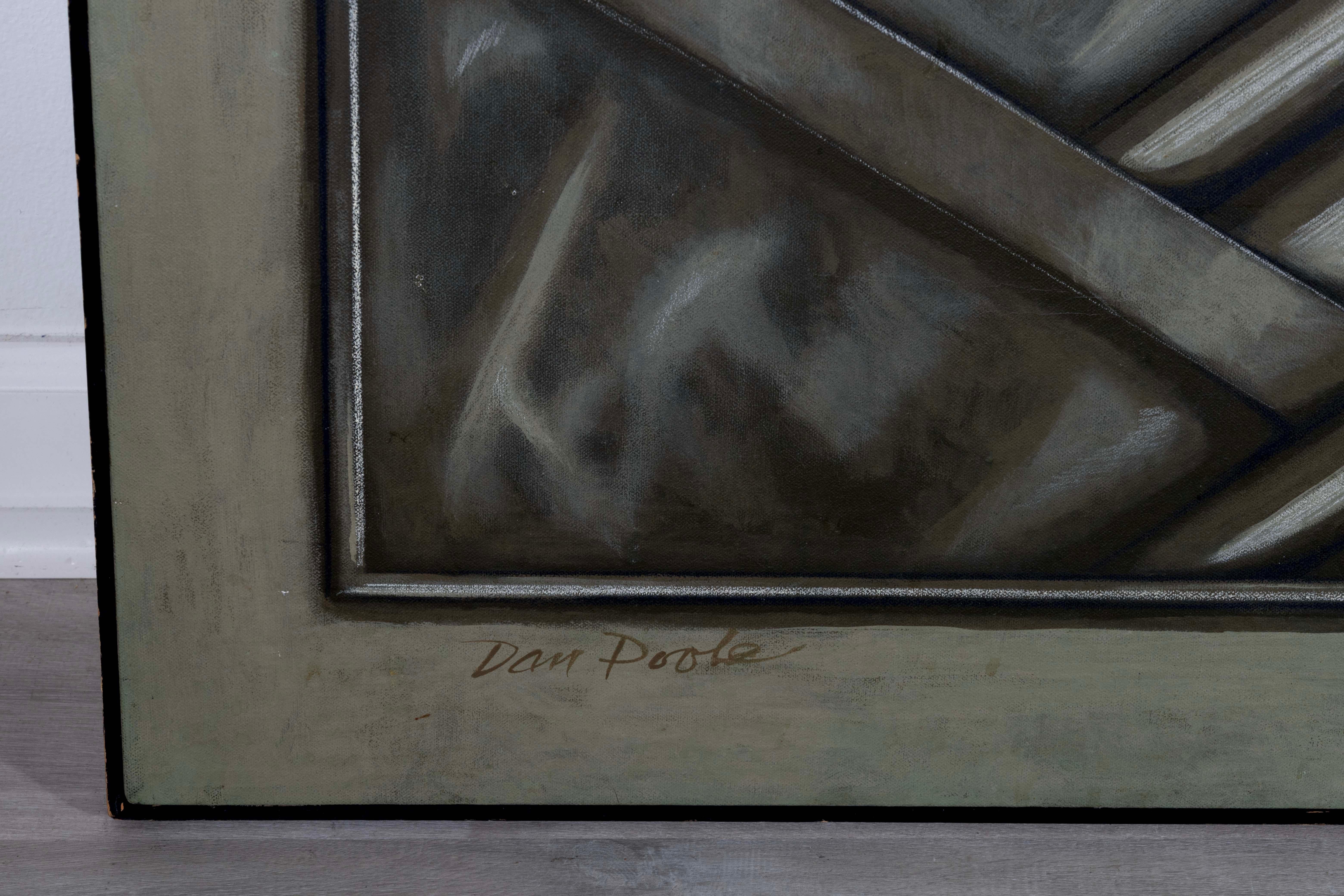 Toile Panneau Déco Dan Poole signé 1984 Peinture contemporaine à l'acrylique sur toile encadrée en vente