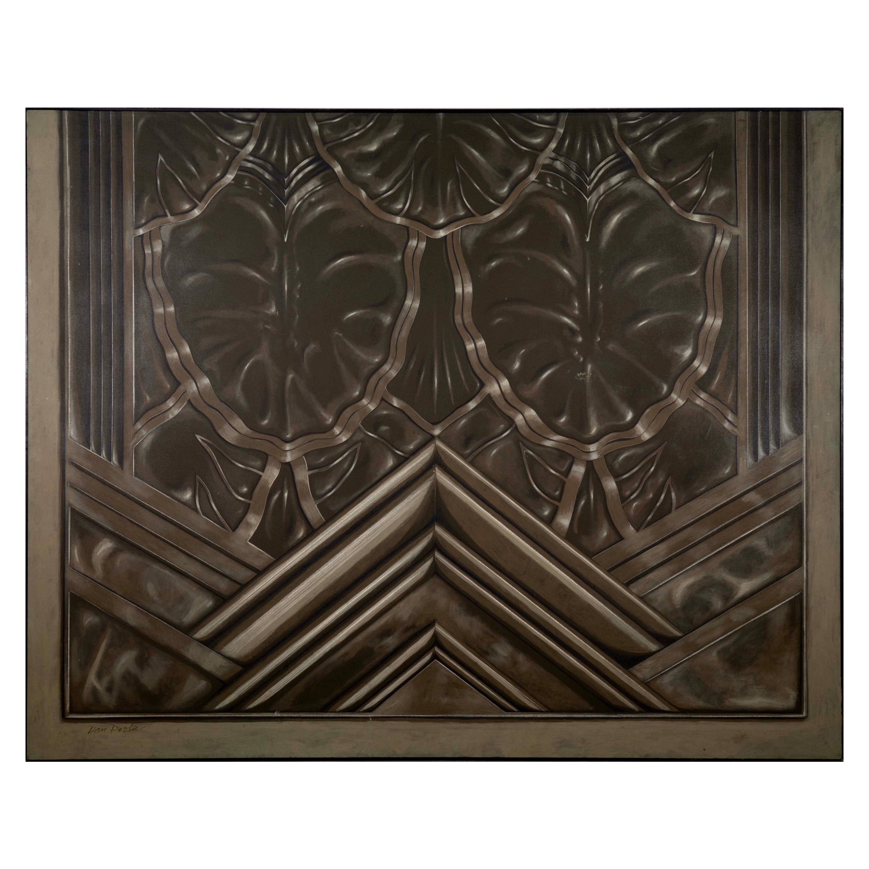 Dan Poole Deco Panel signiert 1984 Acryl zeitgenössische Malerei auf Leinwand gerahmt im Angebot