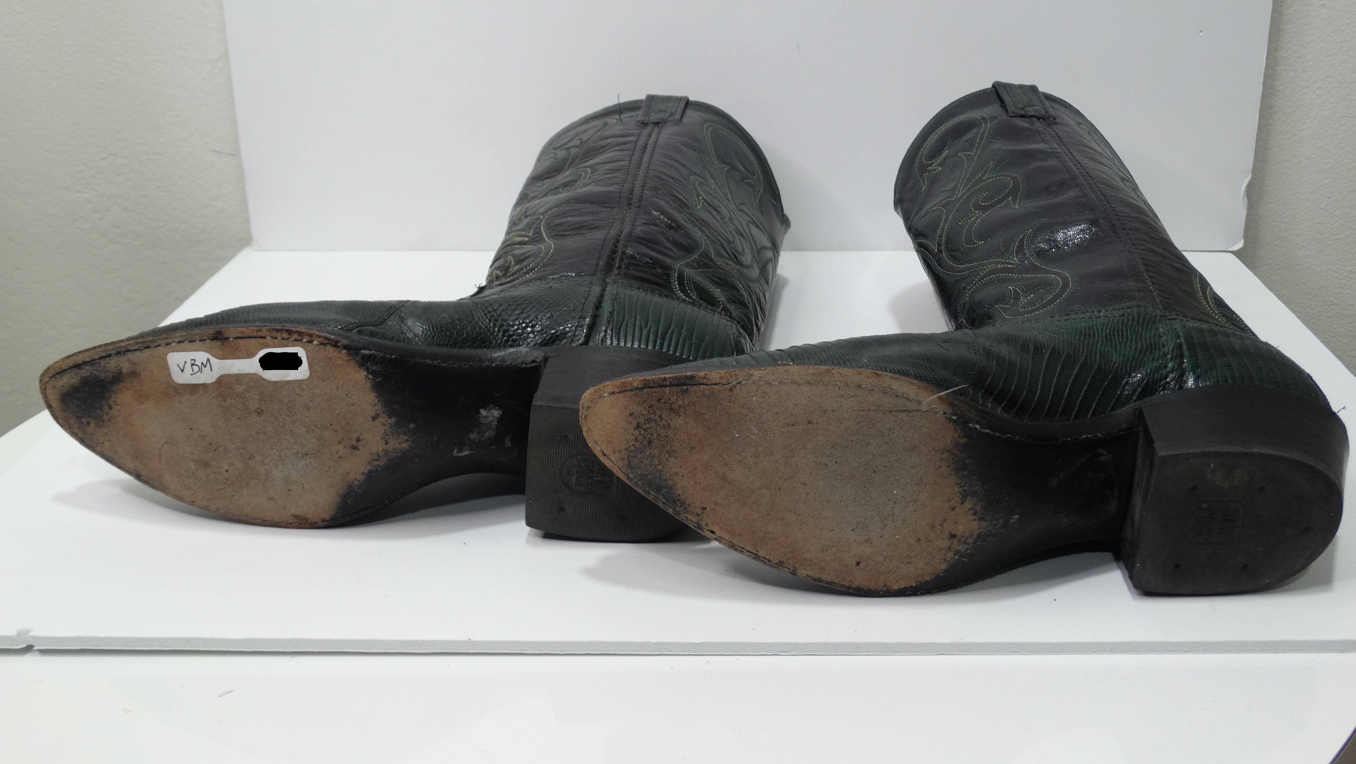Women's or Men's Dan Post Black/Green Lizard Leather Cowboy Boots