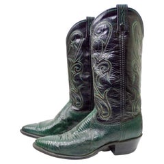 Dan Post Black/Green Lizard Leather Cowboy Boots