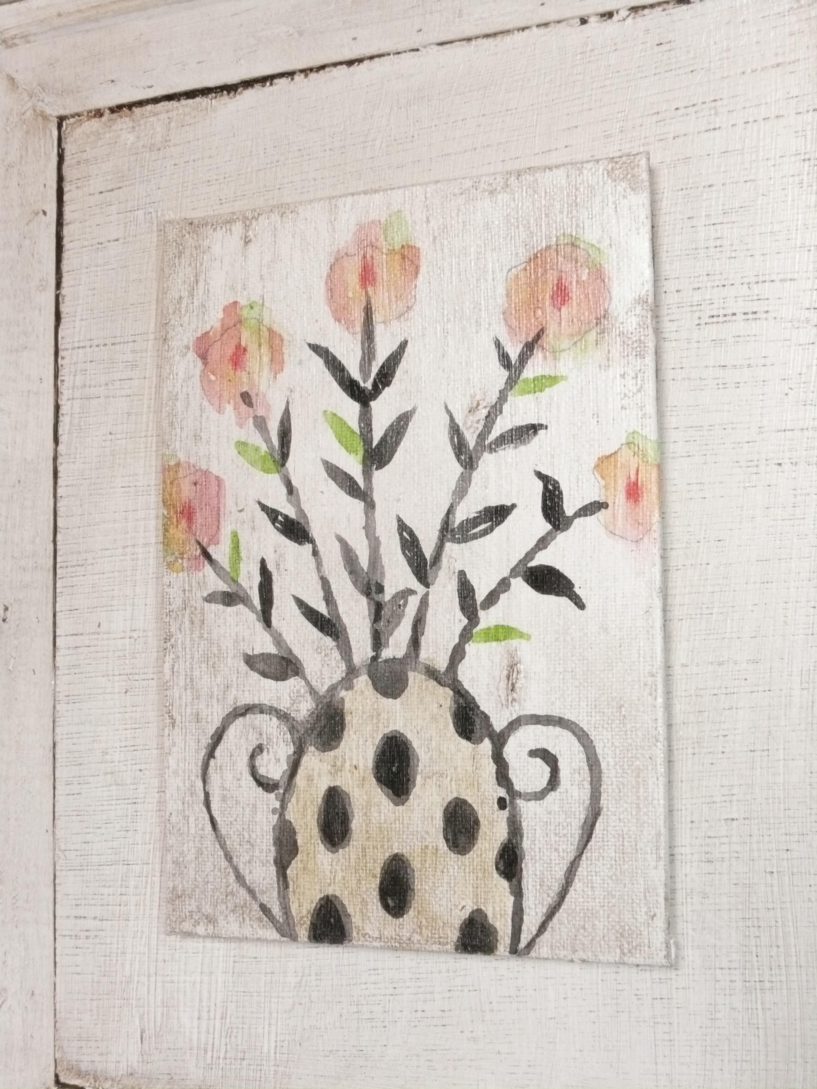 Dan Rizzie Originalgemälde Blumen in Vase circa 2013 Moderne Volkskunst im Zustand „Gut“ im Angebot in Atlanta, GA