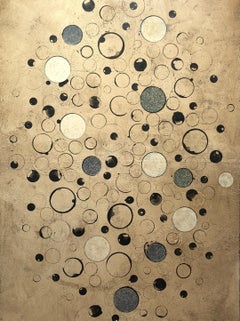 DAN RIZZIE "Rain" mixed media abstract painting w circles