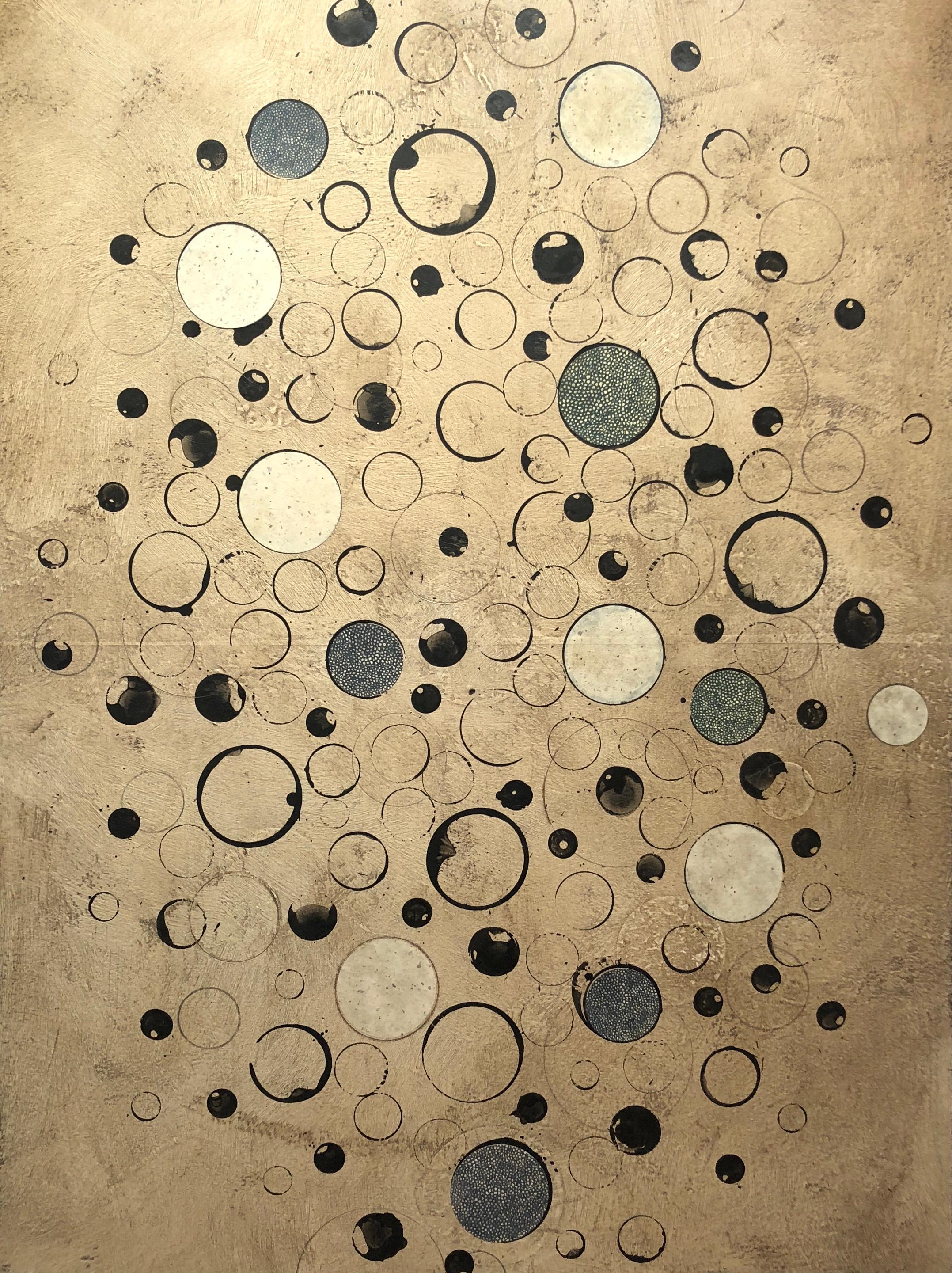 Dan Rizzie Abstract Painting - DAN RIZZIE "Rain" mixed media abstract painting w circles