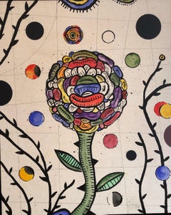 DAN RIZZIE "Rector's Garden" contemporary colorful mixed media floral motif