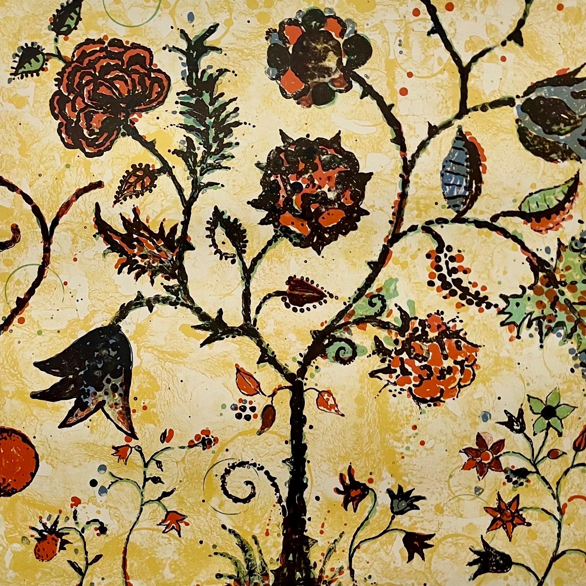 Modernist 1998 Flowering Tree Color Lithograph Dan Rizzie Mod Collage Artist For Sale 1