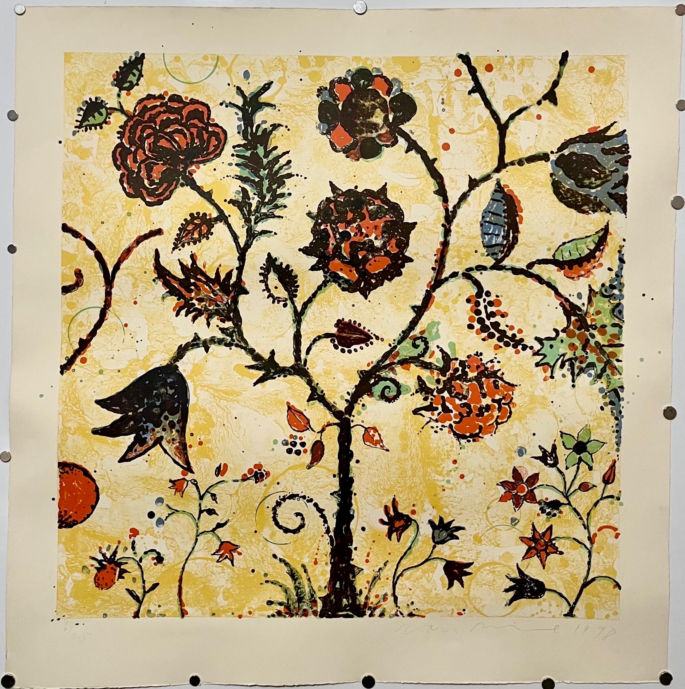 Modernist 1998 Flowering Tree Color Lithograph Dan Rizzie Mod Collage Artist For Sale 2