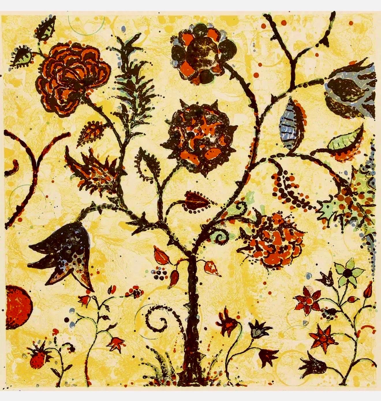 Modernist 1998 Flowering Tree Color Lithograph Dan Rizzie Mod Collage Artist For Sale 5