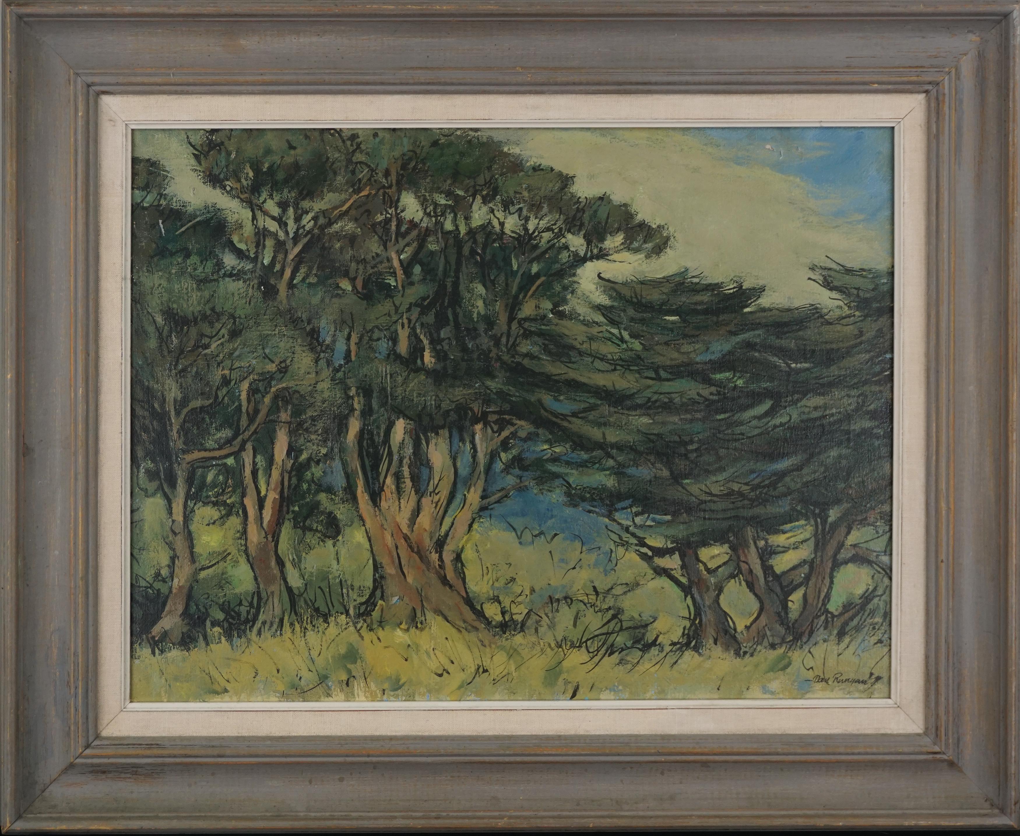 Dan Runyan Landscape Painting - Mid Century Cypress and Eucalyptus Landscape