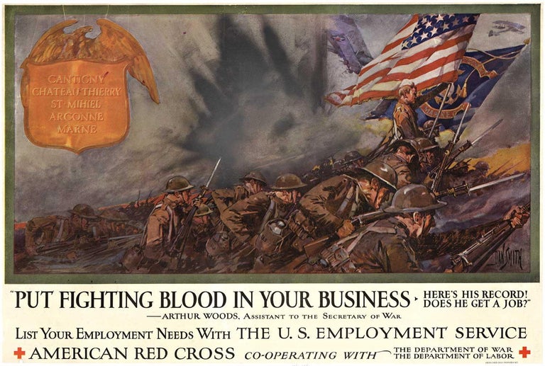 Dan Smith Figurative Print - Original Marines, "Put Fighting Blood in Your Business vintage WW1 poster