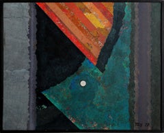Vintage Abstract Acrylic Painting with Collage by Dan Teis