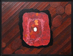 Vintage Abstract Acrylic Painting with Collage by Dan Teis