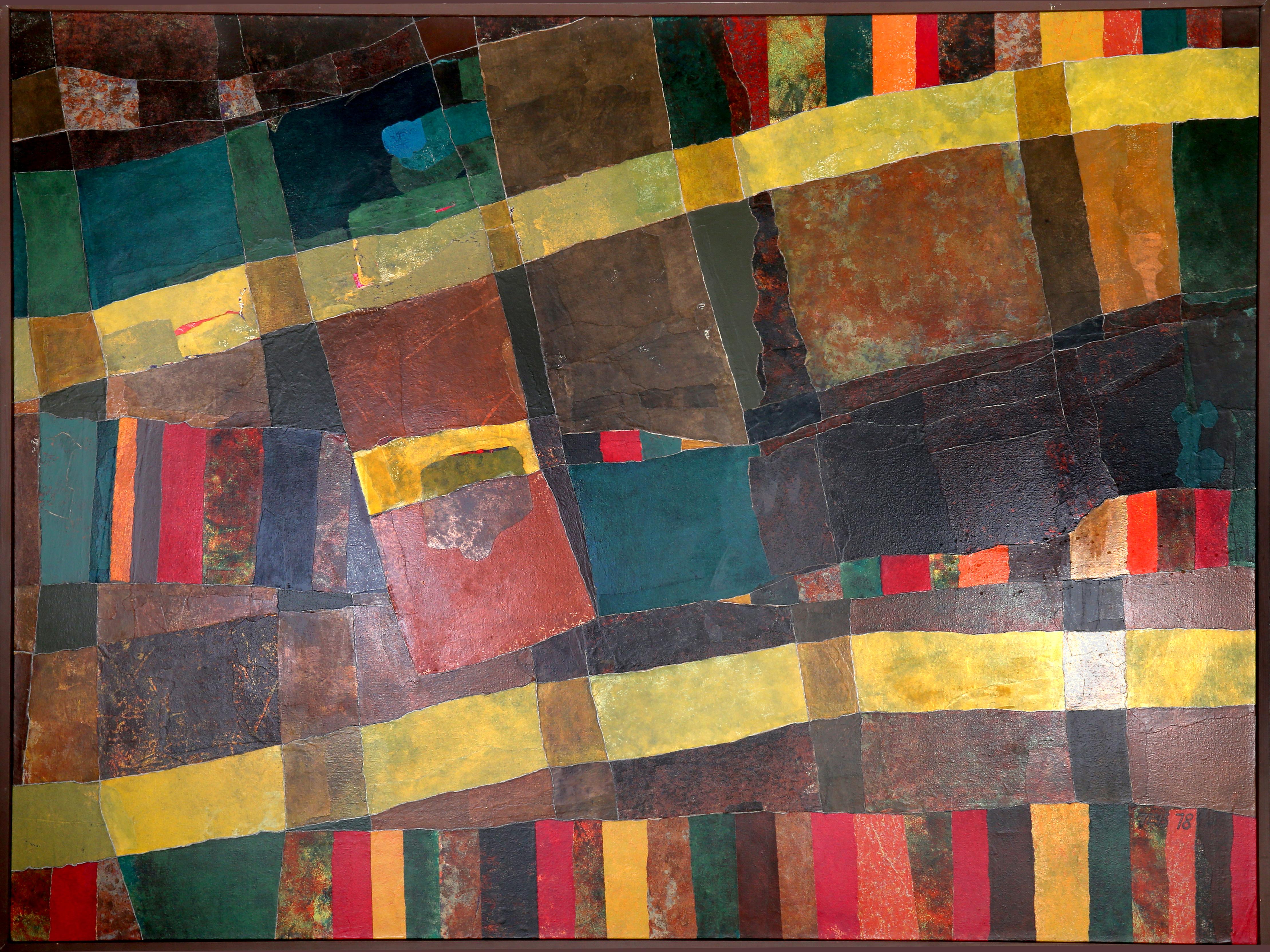 Artista: Dan Teis, americano (1925 - 2002)
Titolo: Astratto con strisce gialle
Anno: 1978
Medio: Olio su tela, firmato a sinistra.
Dimensioni: 44 x 55,5 pollici (111,76 x 140,97 cm)
Dimensioni della cornice: 45,25 x 57,25 pollici