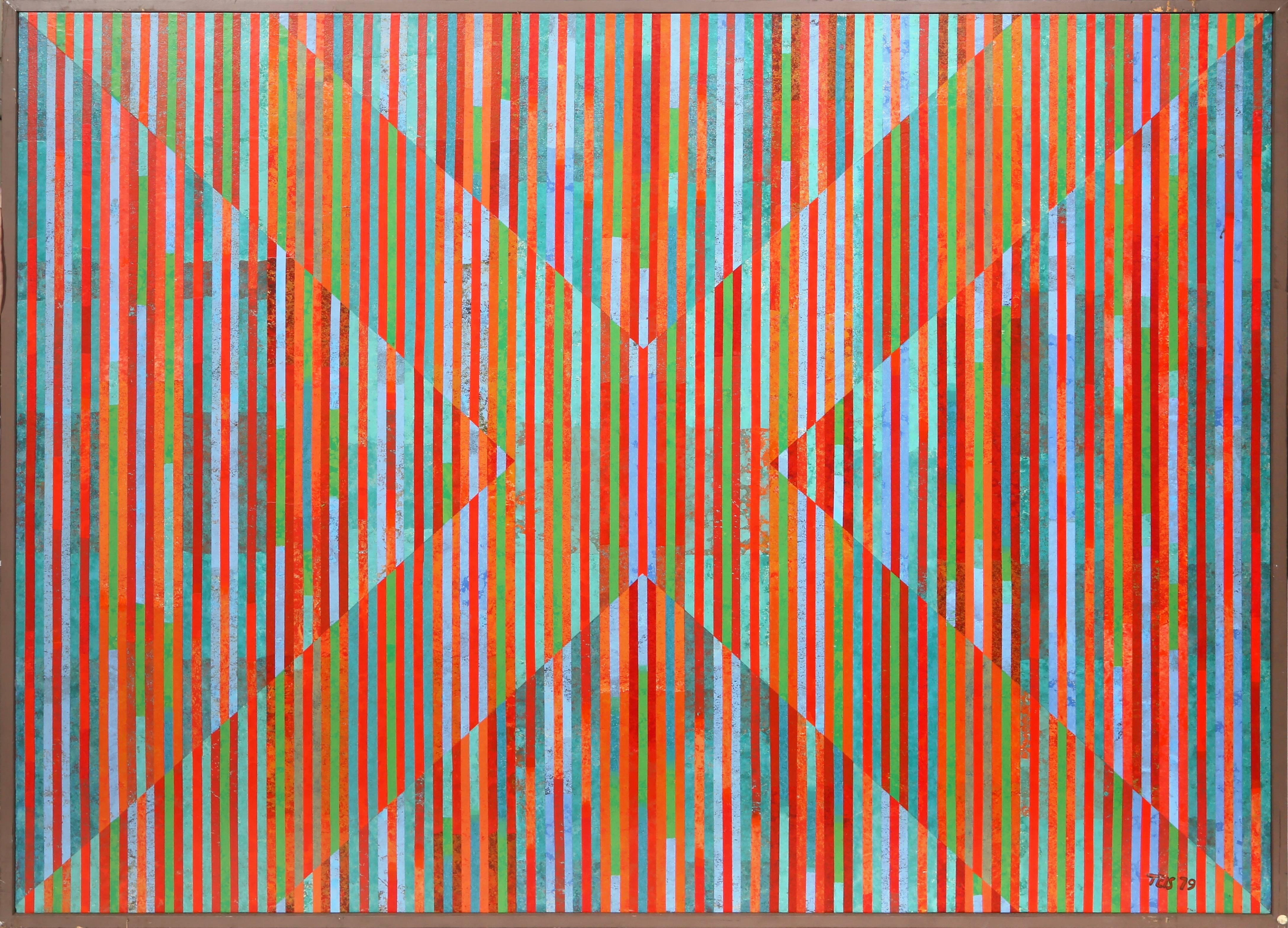 Artista: Dan Teis
Titolo: Strisce di caramelle X
Anno: 1979
Medium: Acrilico su tela, firmato a sinistra.
Dimensione: 48  x 64 pollici (121,92  x 162,56 cm)
Dimensioni della cornice: 49,5 x 65,5 pollici
