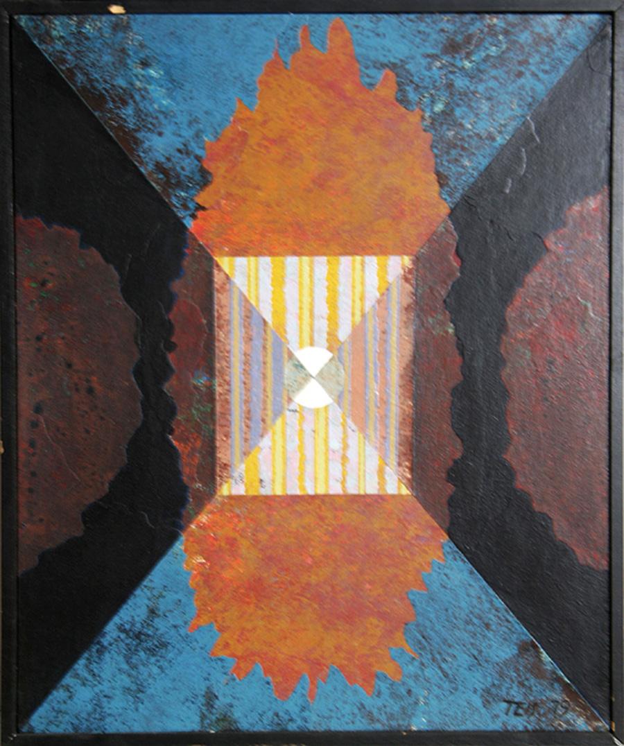 Punto focale del fuoco, pittura acrilica astratta su tela di Dan Teis