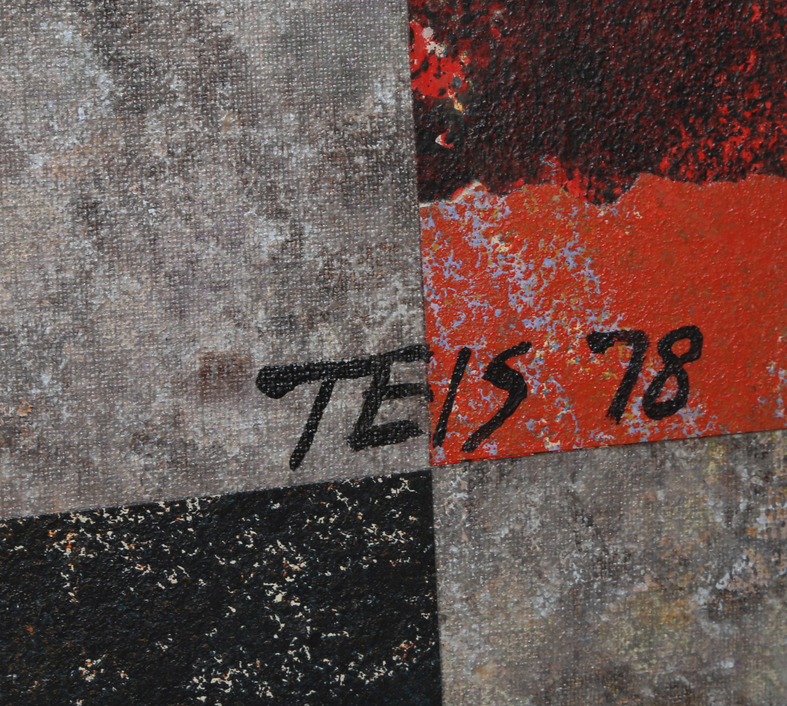 Grande peinture abstraite et collage sur toile de Dan Teis en vente 1