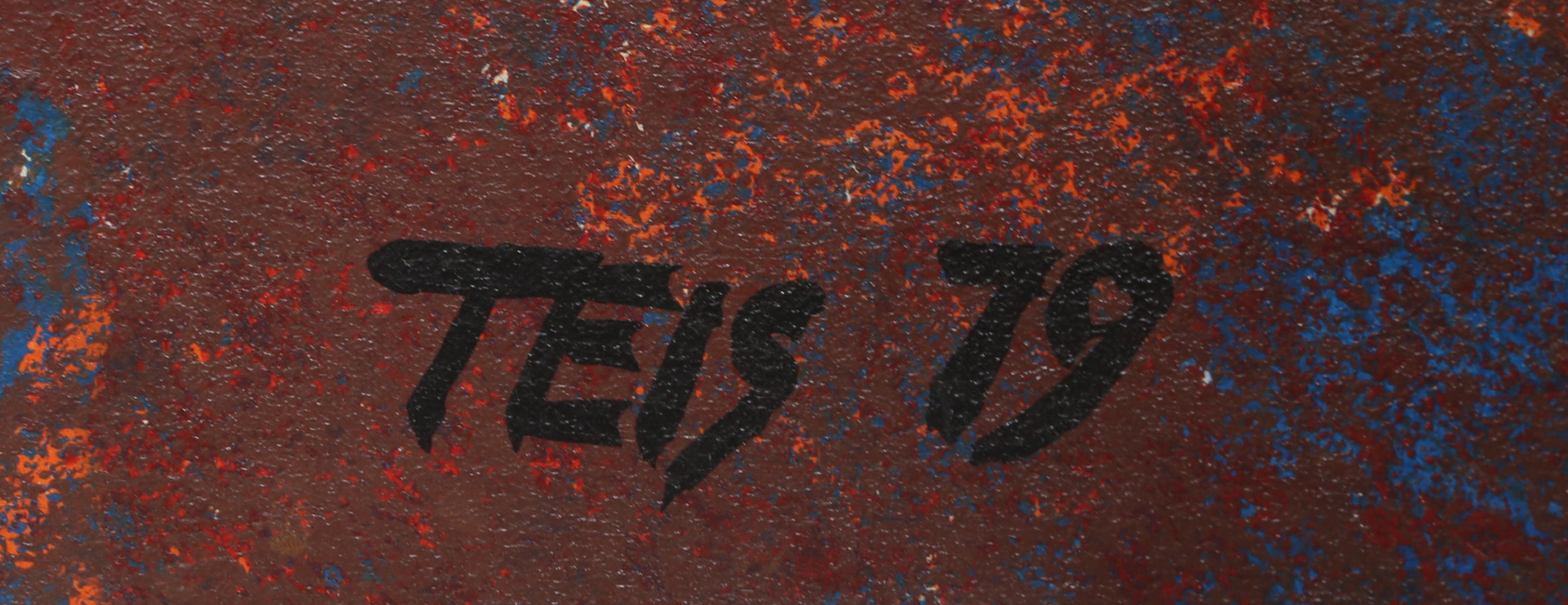 Diamante rosso metallico, pittura astratta e collage su tela di Dan Teis in vendita 1