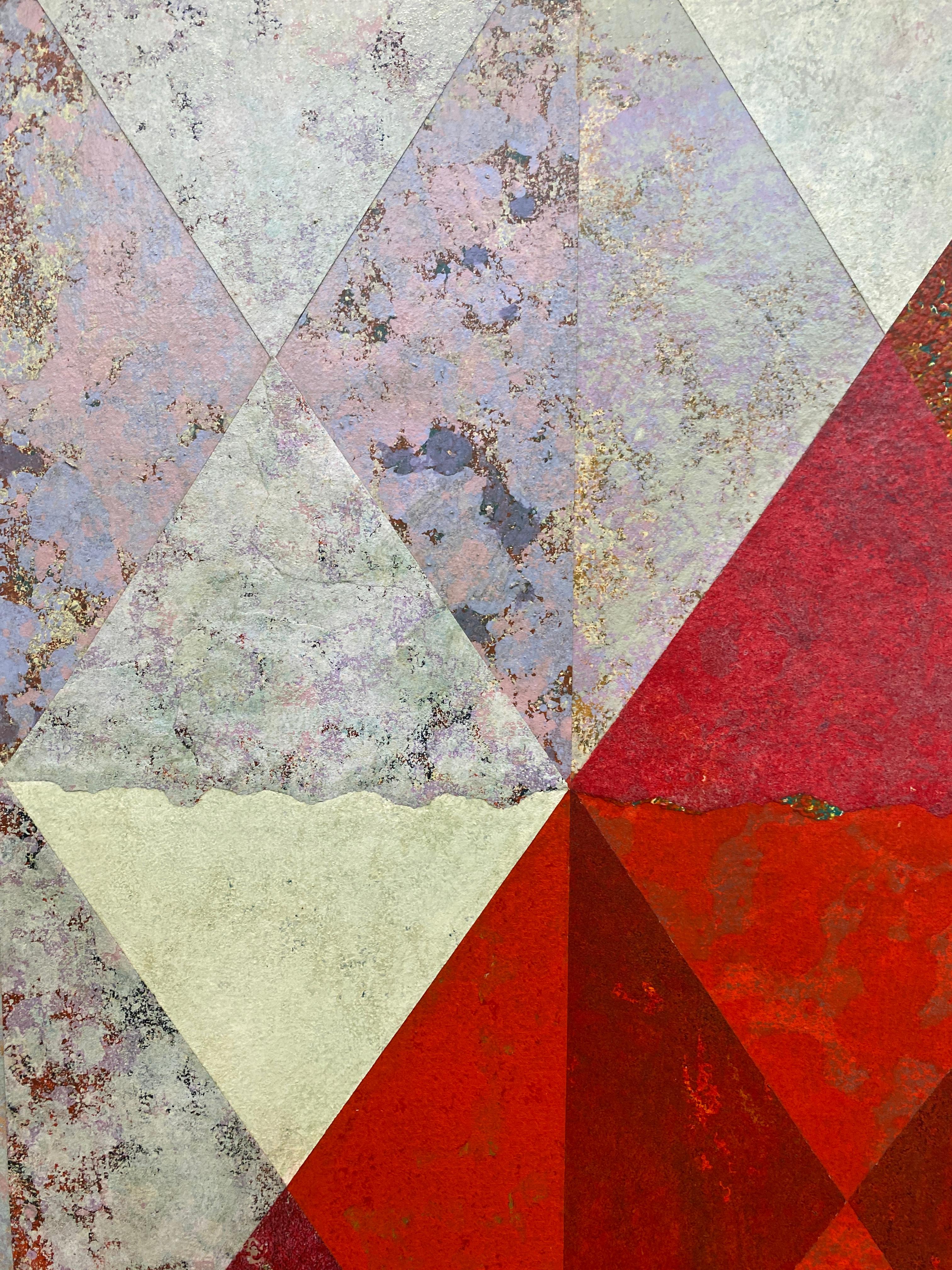 Weißes X auf Rot, geometrisch abstrakt (Grau), Abstract Painting, von Dan Teis